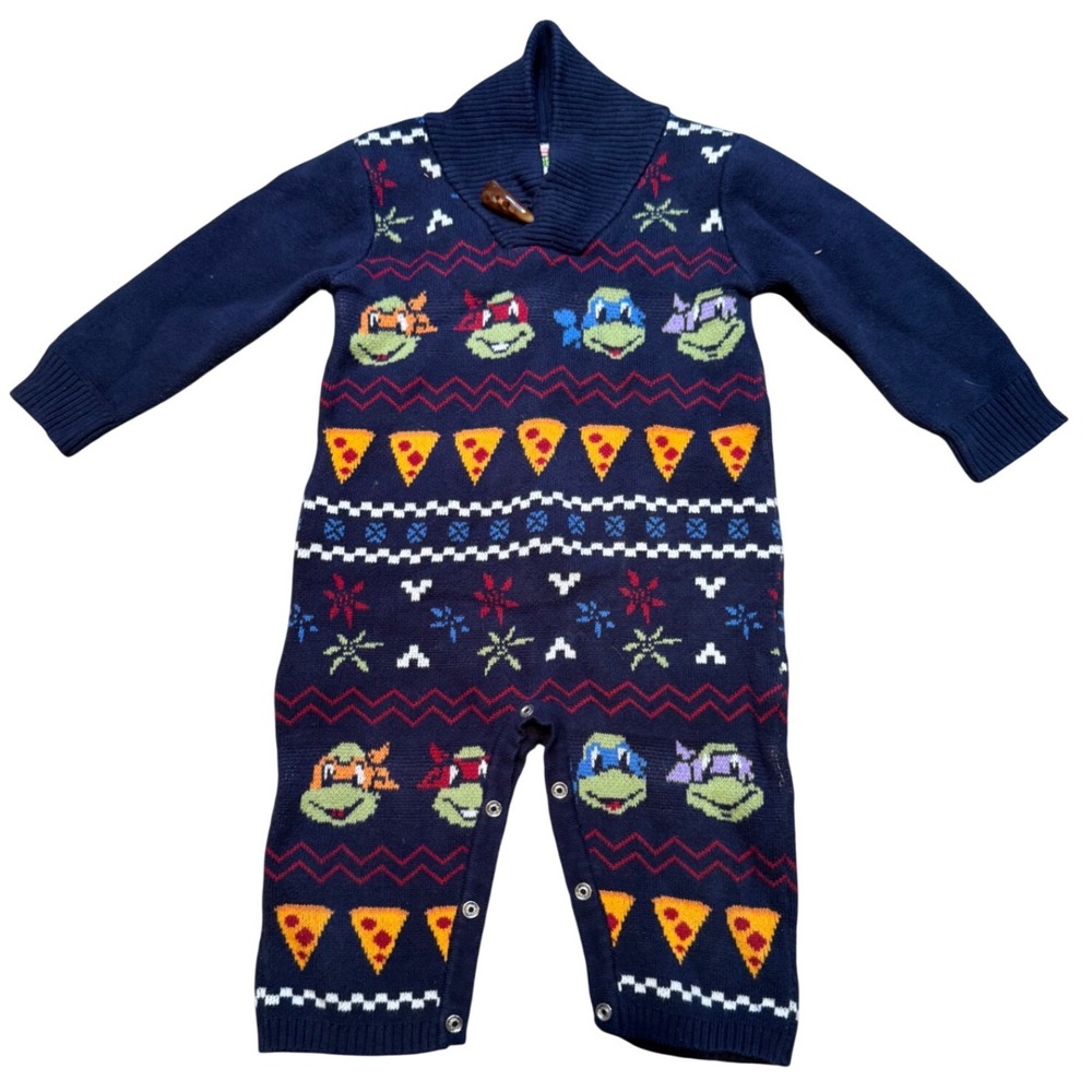 Andy & Evan TMNT Teenage Mutant Ninja Turtles Knit Romper Navy Blue 12/18M